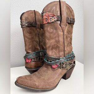 Durango Brown Heeled Boots with Multicolor Accents